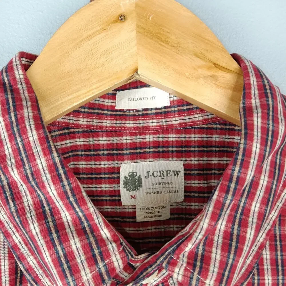 J. Crew Men's Red Plaid Tailored Fit Cotton Button Down Shirt
